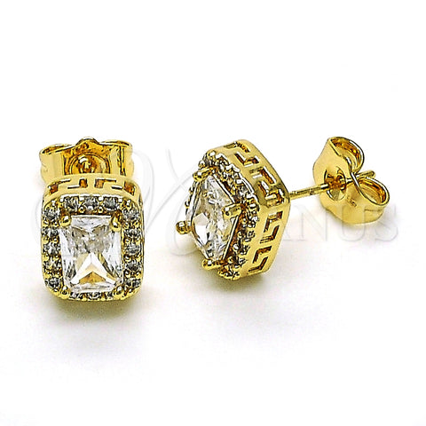 Oro Laminado Stud Earring, Gold Filled Style with White Cubic Zirconia and White Micro Pave, Polished, Golden Finish, 02.283.0053