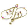 Oro Laminado Long Earring, Gold Filled Style Evil Eye and Teardrop Design, Multicolor Enamel Finish, Golden Finish, 02.213.0426.1