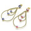 Oro Laminado Long Earring, Gold Filled Style Evil Eye and Teardrop Design, Multicolor Enamel Finish, Golden Finish, 02.213.0426.1