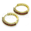 Oro Laminado Huggie Hoop, Gold Filled Style with Garnet Cubic Zirconia, Polished, Golden Finish, 02.210.0105.15.25