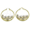 Oro Laminado Large Hoop, Gold Filled Style Nameplate and Love Design, with White Crystal, Diamond Cutting Finish, Tricolor, 02.120.0001.50