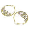 Oro Laminado Large Hoop, Gold Filled Style Nameplate and Love Design, with White Crystal, Diamond Cutting Finish, Tricolor, 02.120.0001.50