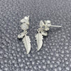 Sterling Silver Long Earring, Leaf Design, with White Cubic Zirconia, Polished, Silver Finish, 02.401.0060