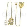 Oro Laminado Threader Earring, Gold Filled Style Swan Design, with White and Black Micro Pave, Polished, Golden Finish, 02.210.0816