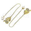 Oro Laminado Threader Earring, Gold Filled Style Swan Design, with White and Black Micro Pave, Polished, Golden Finish, 02.210.0816