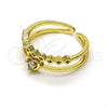 Oro Laminado Multi Stone Ring, Gold Filled Style Heart Design, with White Cubic Zirconia, Polished, Golden Finish, 01.284.0084 (One size fits all)