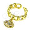 Oro Laminado Multi Stone Ring, Gold Filled Style Evil Eye and Curb Design, with Black and Blue Topaz Micro Pave, Polished, Golden Finish, 01.341.0086 (One size fits all)