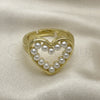 Oro Laminado Multi Stone Ring, Gold Filled Style Heart Design, with Ivory Pearl, Polished, Golden Finish, 01.341.0089 (One size fits all)