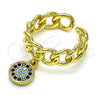 Oro Laminado Multi Stone Ring, Gold Filled Style Evil Eye and Curb Design, with Sapphire Blue and Turquoise Micro Pave, Polished, Golden Finish, 01.341.0092 (One size fits all)
