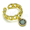 Oro Laminado Multi Stone Ring, Gold Filled Style Evil Eye and Curb Design, with Sapphire Blue and Turquoise Micro Pave, Polished, Golden Finish, 01.341.0092 (One size fits all)