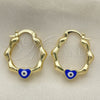 Oro Laminado Small Hoop, Gold Filled Style Heart Design, Blue Enamel Finish, Golden Finish, 02.213.0443.1.25