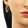 Oro Laminado Small Hoop, Gold Filled Style Heart and Evil Eye Design, Blue Enamel Finish, Golden Finish, 02.213.0443.1.25