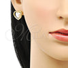 Oro Laminado Stud Earring, Gold Filled Style Heart Design, with Ivory Pearl, Polished, Golden Finish, 02.379.0015