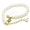 Oro Laminado Fancy Bracelet, Gold Filled Style Ball Design, with Ivory Pearl, Polished, Golden Finish, 03.405.0006.07 (07 MM Thickness, 7 Inches Length)