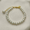 Oro Laminado Fancy Bracelet, Gold Filled Style Ball Design, with Ivory Pearl, Polished, Golden Finish, 03.405.0006.07 (07 MM Thickness, 7 Inches Length)