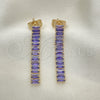 Oro Laminado Long Earring, Gold Filled Style Baguette Design, with Amethyst Cubic Zirconia, Polished, Golden Finish, 02.403.0001.4