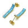 Oro Laminado Long Earring, Gold Filled Style Baguette Design, with Turquoise Cubic Zirconia, Polished, Golden Finish, 02.403.0001.7