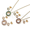 Oro Laminado Earring and Pendant Adult Set, Gold Filled Style Cluster Design, Polished, Golden Finish, 10.156.0461