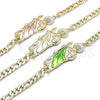 Oro Laminado Fancy Bracelet, Gold Filled Style San Judas and Pave Figaro Design, Polished, Tricolor, 03.351.0163.2.08 (07 MM Thickness, 8 Inches Length)