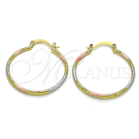 Oro Laminado Medium Hoop, Gold Filled Style Diamond Cutting Finish, Tricolor, 02.168.0039.1.30