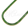 Oro Laminado Fancy Necklace, Gold Filled Style Baguette Design, with Green Cubic Zirconia, Polished, Golden Finish, 04.130.0001.7.12 (05 MM Thickness, 12 Inches Length)