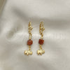 Oro Laminado Dangle Earring, Gold Filled Style Elephant and Ball Design, with Brown Goldstone Venturina, Polished, Golden Finish, 02.02.0497