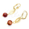 Oro Laminado Dangle Earring, Gold Filled Style Ball Design, with Brown Goldstone Venturina, Polished, Golden Finish, 02.02.0497.1