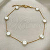 Oro Laminado Basic Anklet, Gold Filled Style Box Design, with Ivory Pearl, White Polished, Golden Finish, 03.02.0087.10 (01 MM Thickness, 10 Inches Length)
