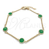 Oro Laminado Basic Bracelet, Gold Filled Style Paperclip Design, with Green Crystal, Polished, Golden Finish, 03.02.0090.07 (01 MM Thickness, 7 Inches Length)