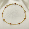 Oro Laminado Basic Anklet, Gold Filled Style Paperclip Design, with Brown Goldstone Venturina, Polished, Golden Finish, 03.02.0091.10 (01 MM Thickness, 7 Inches Length)