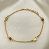 Oro Laminado Basic Anklet, Gold Filled Style Elephant and Rolo Design, with Brown Goldstone Venturina, Polished, Golden Finish, 03.02.0092.10 (01 MM Thickness, 10 Inches Length)
