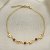 Oro Laminado Basic Anklet, Gold Filled Style Elephant and Curb Design, with Brown Goldstone Venturina, Polished, Golden Finish, 03.02.0094.10 (01 MM Thickness, 10 Inches Length)