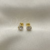 Oro Laminado Stud Earring, Gold Filled Style Flower Design, with White Crystal, White Polished, Golden Finish, 02.02.0506