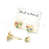 Oro Laminado Stud Earring, Gold Filled Style Heart Design, Multicolor Enamel Finish, Golden Finish, 02.02.0512