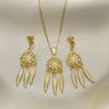 Oro Laminado Earring and Pendant Adult Set, Gold Filled Style Flower Design, Polished, Golden Finish, 10.02.0008
