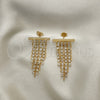 Oro Laminado Long Earring, Gold Filled Style Cluster Design, with White Cubic Zirconia, Polished, Golden Finish, 02.02.0514