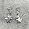 Sterling Silver Dangle Earring, Flower Design, with White Cubic Zirconia, Polished, Silver Finish, 02.401.0076