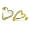 Oro Laminado Stud Earring, Gold Filled Style Heart Design, Polished, Golden Finish, 02.213.0451
