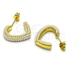 Oro Laminado Stud Earring, Gold Filled Style Heart Design, with Ivory Pearl, Polished, Golden Finish, 02.379.0028
