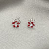 Sterling Silver Stud Earring, Flower Design, Red Enamel Finish, Silver Finish, 02.406.0005.02