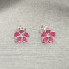 Sterling Silver Stud Earring, Flower Design, Pink Enamel Finish, Silver Finish, 02.406.0012