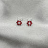 Sterling Silver Stud Earring, Flower Design, with Garnet Crystal, Polished, Silver Finish, 02.406.0013.01