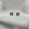 Sterling Silver Stud Earring, Flower Design, with Garnet Crystal, Polished, Silver Finish, 02.406.0013.01