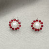 Sterling Silver Stud Earring, Flower Design, with Garnet Crystal, Polished, Silver Finish, 02.406.0018.02