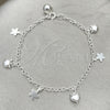 Sterling Silver Charm Bracelet, Cat Design, Polished, Silver Finish, 03.409.0021.07 (7 Inches Length)