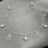 Sterling Silver Charm Anklet , Heart Design, Polished, Silver Finish, 03.409.0031.10 (10 Inches Length)