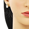 Oro Laminado Stud Earring, Gold Filled Style Crown Design, with Ivory Pearl and White Micro Pave, Polished, Golden Finish, 02.342.0239