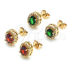 Oro Laminado Stud Earring, Gold Filled Style with Garnet Cubic Zirconia and White Micro Pave, Polished, Golden Finish, 02.342.0202.1