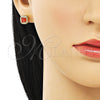 Oro Laminado Stud Earring, Gold Filled Style with Garnet Cubic Zirconia and White Micro Pave, Polished, Golden Finish, 02.342.0207.1
