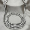 Stainless Steel Necklace and Bracelet, Miami Cuban Design, Polished, Raw, 06.278.0014